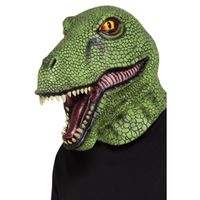 Dinosaur latex mask green full overhead - thumbnail