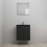On-Line Badkamermeubelset - 60 cm - Voorgemonteerd - Greeploze Ladestructuur - Acryl Wastafel - 1 Kraangat - Spiegel - Mat Zwart