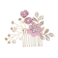 Mode bloem haar kammen hoofdtooi Prom Bridal Wedding haaraccessoires bladgoud haar juwelen haar pins (paars haar kam)