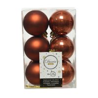 24x stuks kunststof kerstballen terra bruin 6 cm glans/mat - Kerstbal - thumbnail