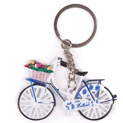 Matix Sleutelhanger Fiets En Tulpen Delfts Blauw 7 X 4 Cm Staal
