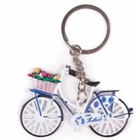Matix Sleutelhanger Fiets En Tulpen Delfts Blauw 7 X 4 Cm Staal - thumbnail