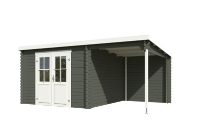 Blokhut met overkapping Tampa 481x292 Green Grey-Wit - Outdoor life