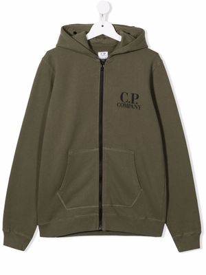 C.P. Company Kids hoodie zippé à logo imprimé - Vert
