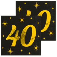 Verjaardag feest servetten - leeftijd 40 jaar - 32x stuks - zwart/goud - sterren - 33 x 33 cm