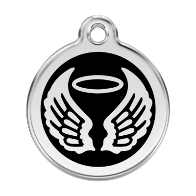 Angel Wings Black roestvrijstalen hondenpenning large/groot dia. 3,8 cm - Reddingo