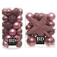 70x stuks kunststof kerstballen met ster piek oudroze (velvet pink) mix