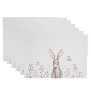 Clayre & Eef Placemats Set van 6 48x33 cm Wit Bruin Katoen Rechthoek