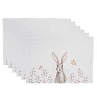 Clayre & Eef Placemats Set van 6 48x33 cm Wit Bruin Katoen Rechthoek - thumbnail