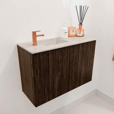 Toiletmeubel Mondiaz Joya Dlux | 60 cm | Meubelkleur Walnut | Faye wastafel Ostra Wasbak Links | 1 kraangat