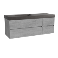 Storke Edge zwevend badmeubel 150 x 52 cm beton donkergrijs met Scuro High asymmetrisch linkse wastafel in kwarts mat zwart