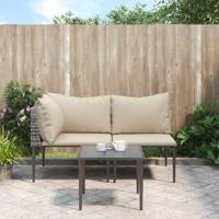 3-delige Loungeset met kussens poly rattan grijs