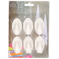 Zelfklevende keuken/badkamer/kleding/ophang haakjes - 6x stuks - kunststof - wit Zelfklevende keuken/badkamer/kleding/ophang haakjes - 6x stuks - kunststof - wit