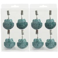 8x Schelpen tafelkleedgewichtjes/hangers - kunststof - turquoise - thumbnail