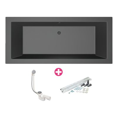 Ligbad Xenz Society | Inbouw | 190x80 cm | Incl.Badafvoer | Met overloop | Acryl | Zwart mat