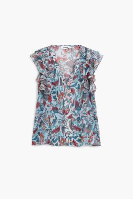 Bloes met bloemenprint - BLUE - M