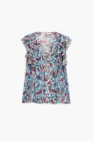 Bloes met bloemenprint - BLUE - M