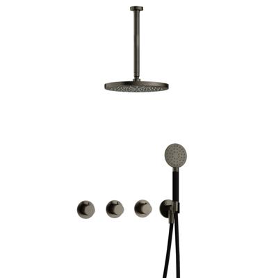 Hotbath Cobber - CB7067 - Inbouw Regendoucheset - Verouderd Ijzer - 2 Stopkranen - Thermostatisch - Plafondbuis 30 cm - Hoofddouche 300 mm - Ronde Handdouche 3 Standen - met M106 - Waterbesparend - V01