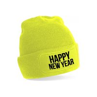 Happy New Year muts unisex - one size - geel - apres-ski muts