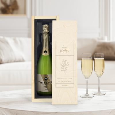 Wijn in gegraveerde kist - Vintense Blanc alcoholvrij