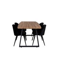 IncaNABL eethoek eetkamertafel uitschuifbare tafel lengte cm 160 / 200 el hout decor en 4 Velvet eetkamerstal velours - thumbnail