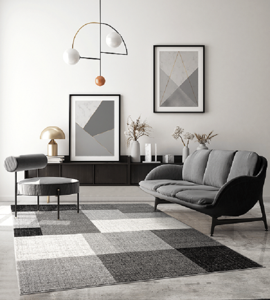 Vloerkleed Thales, modern, laagpolig, voor woonkamer, slaapkamer, contour, geometrische patronen, geruit, grijs-80x140 cm