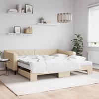 Slaapbank met onderschuifbed en matrassen 100x200 cm stof crème