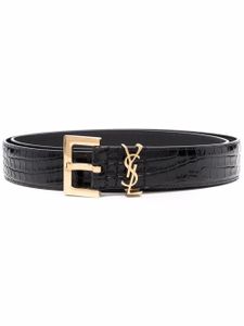 Saint Laurent ceinture à effet peau de crocodile - Noir