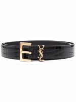 Saint Laurent ceinture à effet peau de crocodile - Noir