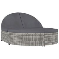 The Living Store Ligbed - Ovaal - PE-rattan - Staal - 2-persoons - Grijs - 198x138x28 cm - Verstelbaar - Inclusief