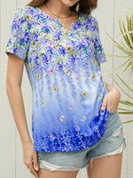 Loose Casual V Neck Floral T-Shirt - thumbnail