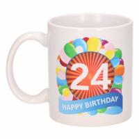 24 jaar Verjaardag koffiemok - cadeau beker - feestelijke ballonnen print - 300 ml - keramiek - wit