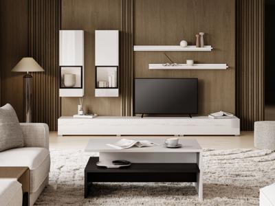 Tv-meubel set BABEL 5 deuren wit/hoogglans wit zonder verlichting met salontafel