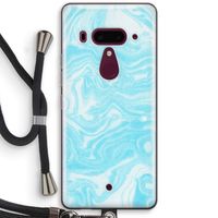 Waterverf blauw: HTC U12+ Transparant Hoesje met koord