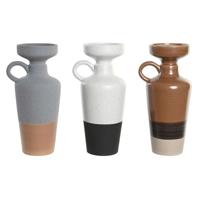 Vaas DKD Home Decor Wit Grijs Terra cotta Porselein 13,3 x 11 x 27,3 cm 13,3 x 11 x 28 cm (3 Stuks)