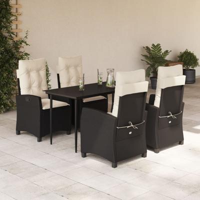 5-delige Tuinset met kussens poly rattan zwart