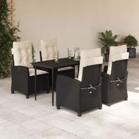5-delige Tuinset met kussens poly rattan zwart