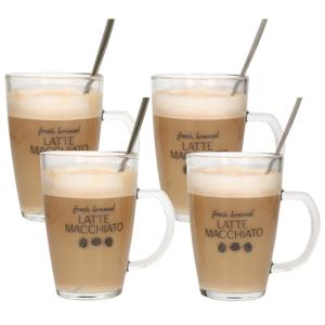 Bellatio Design Latte macchiato glazen - set 4x - incl. lepels - glas - 300 ml - koffie glazen