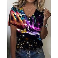 Dames T-shirt Ombre Vlinder nappi Afdrukken Dagelijks Casual Korte mouw V-hals Zwart Zomer Lightinthebox