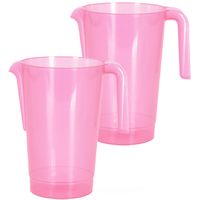 Schenkkan/waterkan - 2x - roze - 1500 ML - kunststof - 20 x 18 x 20,5 cm