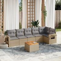 7-delige Loungeset met kussens poly rattan beige