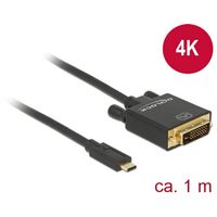 Delock USB-C / DVI Adapterkabel USB-C stekker, DVI-D 24+1-polige stekker 1.00 m Zwart 85320 Vergulde steekcontacten USB-C-displaykabel