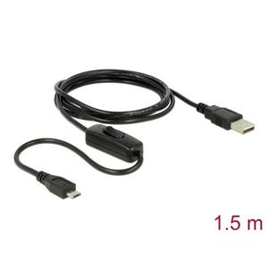 Delock USB-kabel USB 2.0 USB-A stekker, USB-micro-B stekker 1.5 m Zwart Incl. aan/uitschakelaar 84803