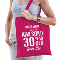 Awesome 30 year / 30 jaar cadeau tas roze voor dames - Feest Boodschappentassen