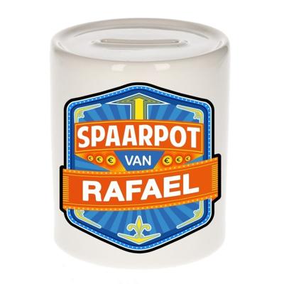 Kinder spaarpot met naam - Rafael - keramiek - met dop - wit - Sparen - Spaargeld van Rafael