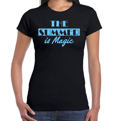 Toppers verkleed T-shirt dames - The summer is Magic - zwart - glitter blauw - feestkleding