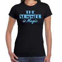 Toppers verkleed T-shirt dames - The summer is Magic - zwart - glitter blauw - feestkleding