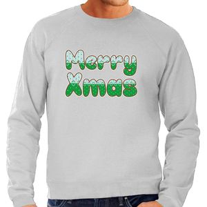 Merry xmas foute Kerstsweater / Kersttrui grijs voor heren