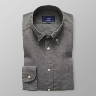 Eton Heren Overhemd Grijs Flannel Button-Down Contemporary Fit