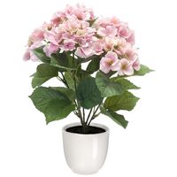 Hortensia kunstplant/kunstbloemen 40 cm - roze - in pot wit glans